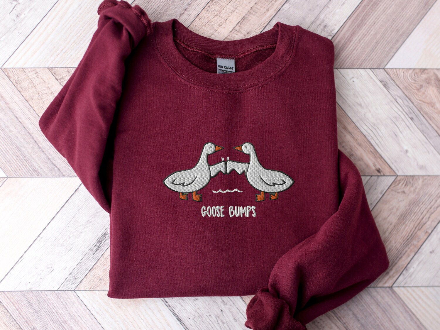 Unisex Goose Bumps Embroidered Sweatshirt Funny Animal Crewneck Goose Embroidery image 3