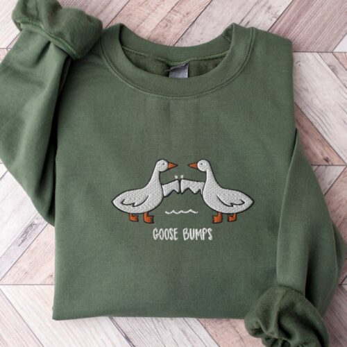 Unisex Goose Bumps Embroidered Sweatshirt Funny Animal Crewneck Goose Embroidery image 0