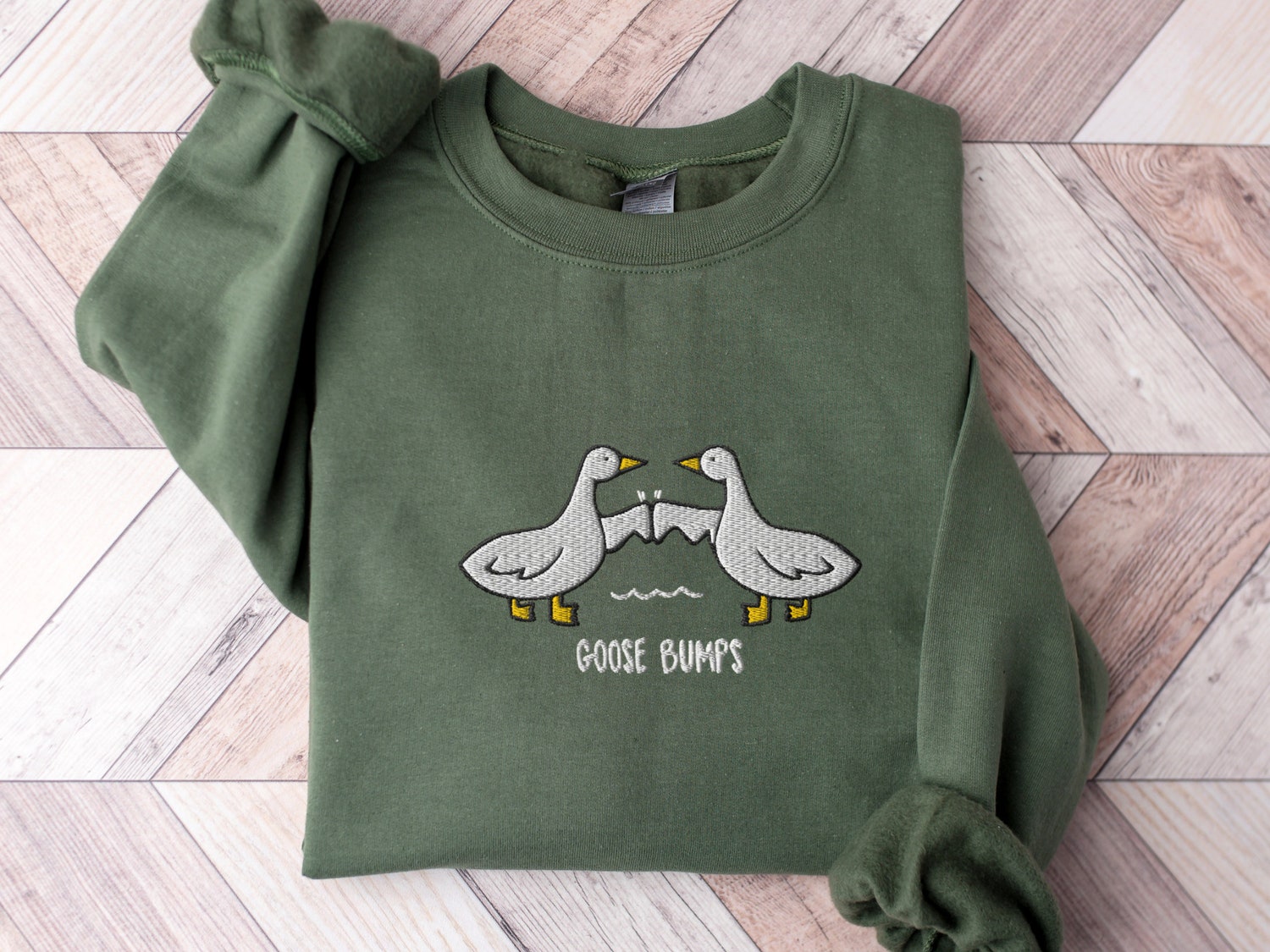 Unisex Goose Embroidered Sweatshirt Funny Animal Crewneck Goose Bumps Embroidery image 3