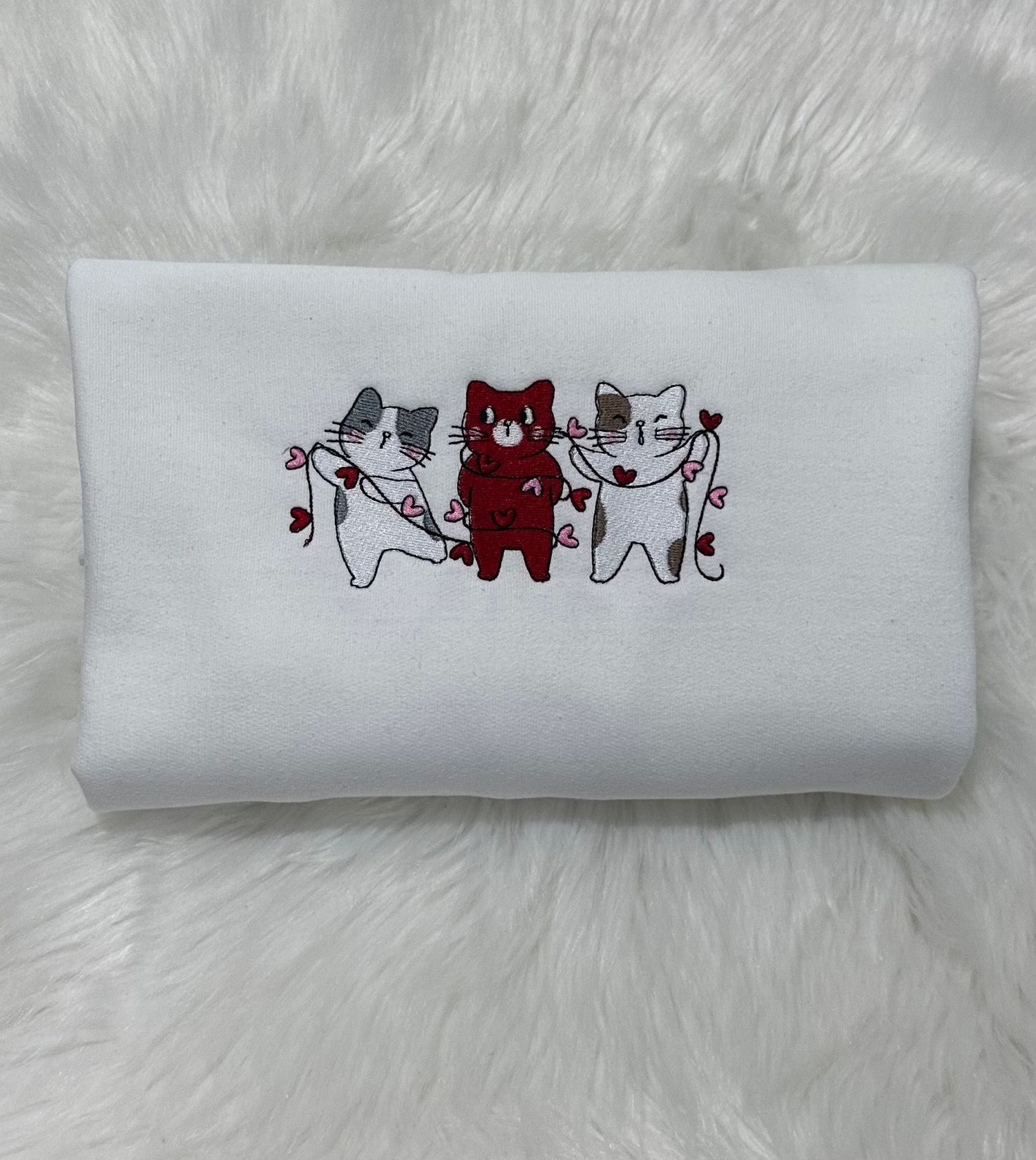 Valentine's Day Cats Embroidered Sweatshirt Cat Love Crewneck for Valentine’s Day image 2