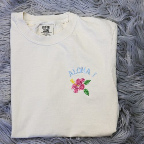 Embroidered Aloha Hawaii Hibiscus Flower Unisex T-Shirt Comfort Colors Aloha Shirt image 0