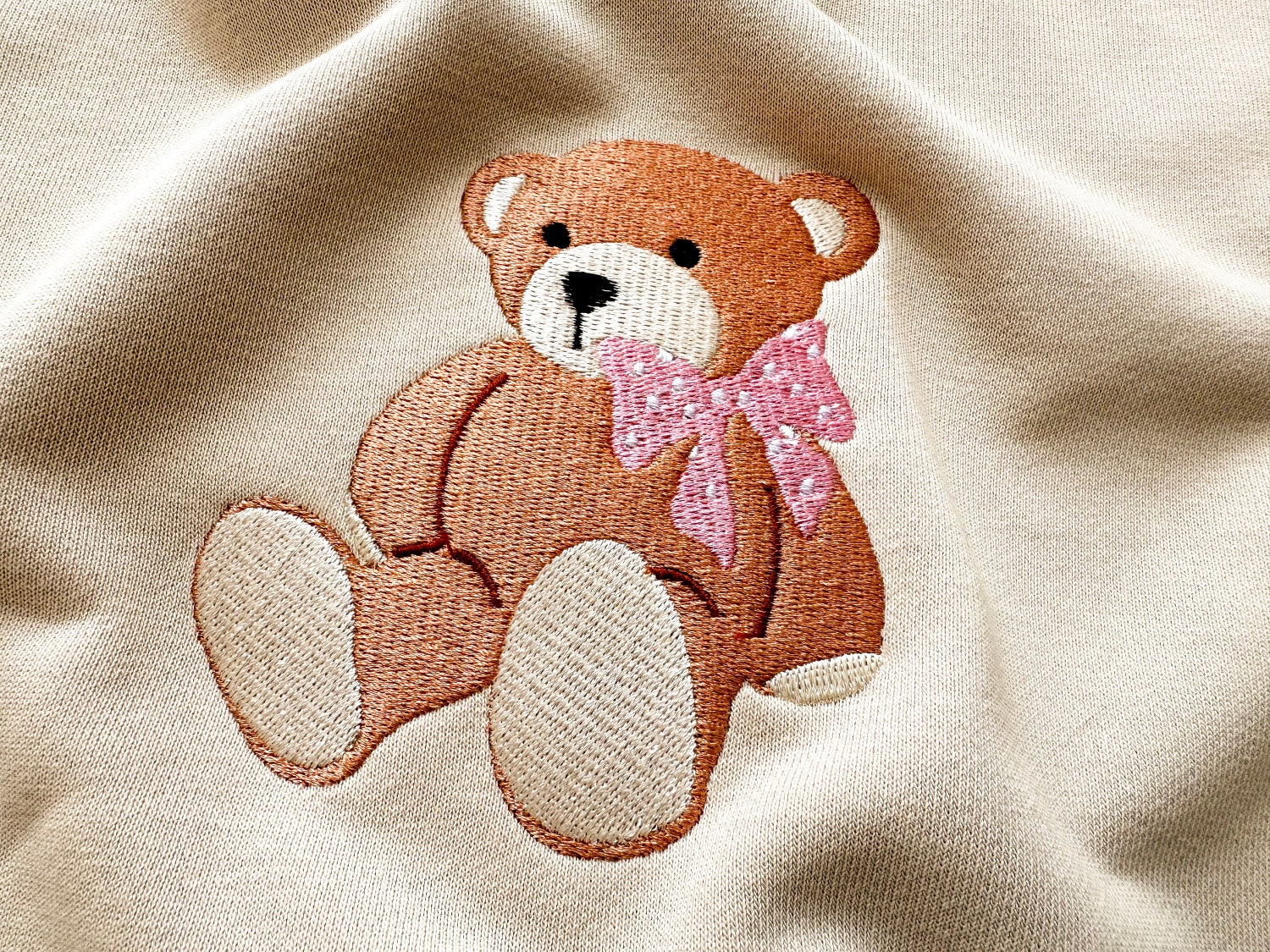 Adorable Teddy Bear Embroidered Sweatshirt Cute Bow Crewneck Sweater Teddy Bear Lover Gift image 5