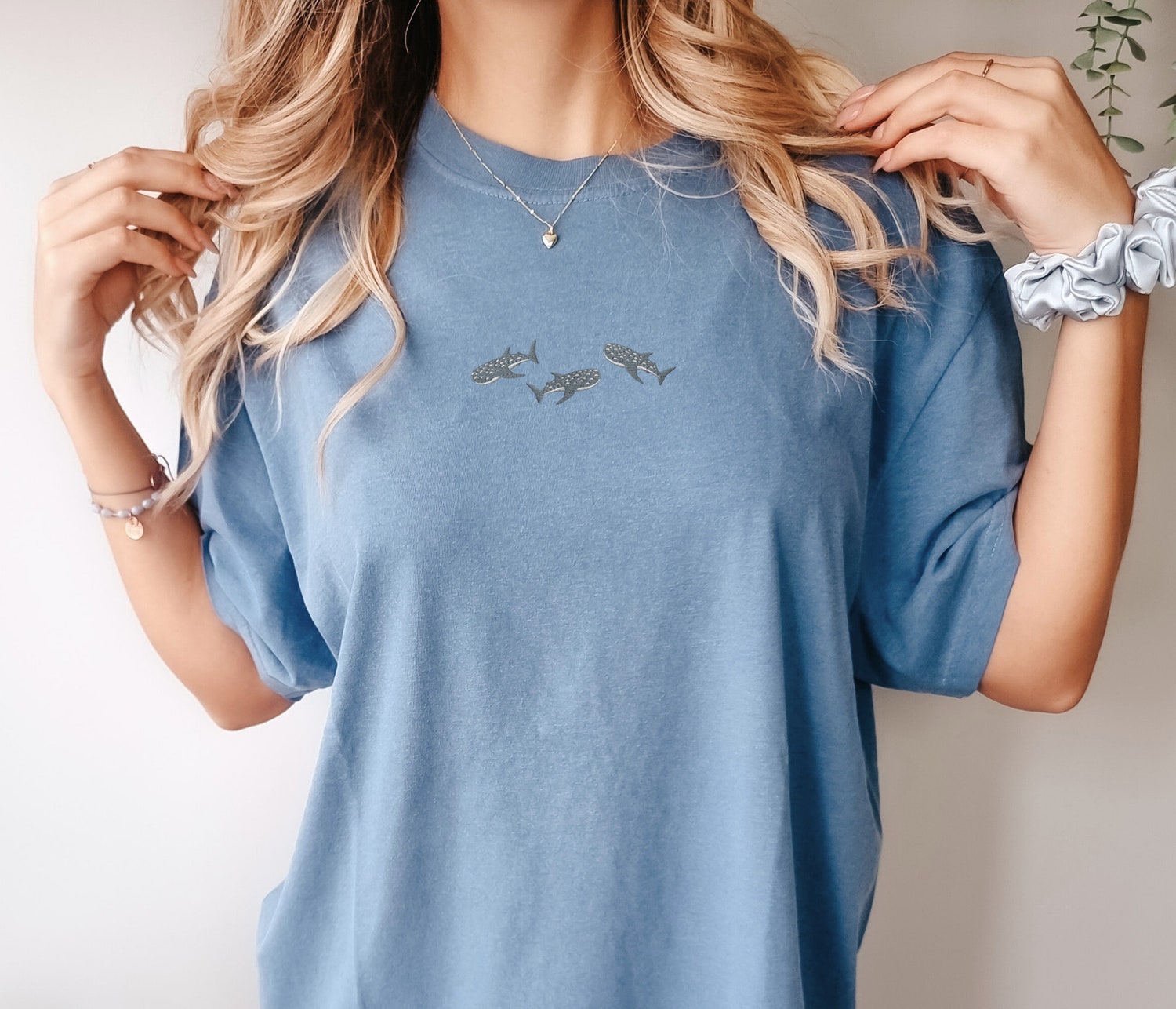 Embroidered Whale Shark Trio Comfort Colors T-shirt Unisex Marine Biology Gift image 2