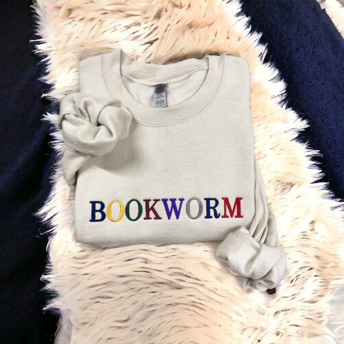 Bookworm Embroidered Sweatshirt Bookish Crewneck Book Club Gift Book Lover Sweater image 0