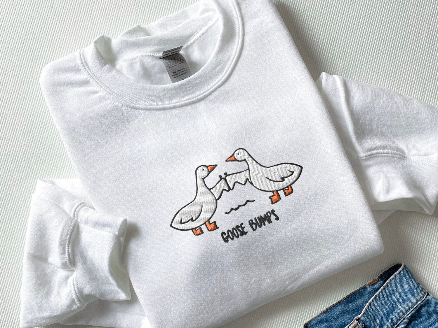 Unisex Goose Bumps Embroidered Sweatshirt Funny Animal Crewneck Goose Embroidery image 2