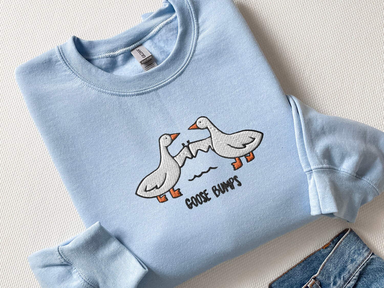 Unisex Goose Bumps Embroidered Sweatshirt Funny Animal Crewneck Goose Embroidery image 5