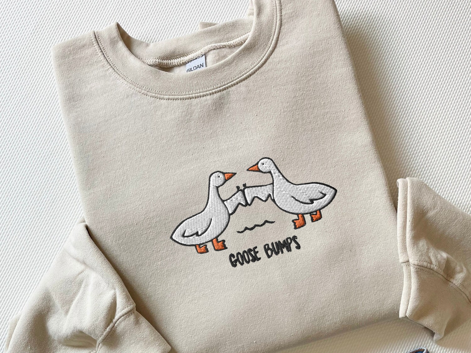 Unisex Goose Bumps Embroidered Sweatshirt Funny Animal Crewneck Goose Embroidery image 1