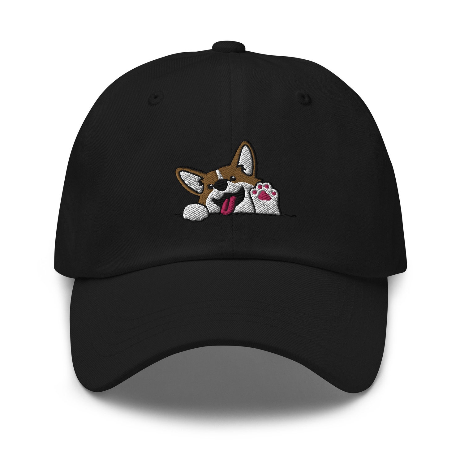 Corgi Waving Paws Embroidered Dad Hat - Cute Unisex Baseball Cap Gift image 1