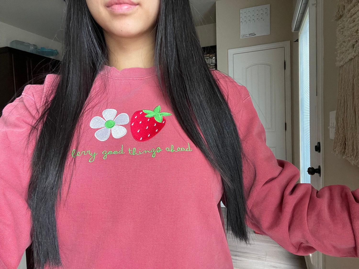 Strawberry Embroidered Sweatshirt - Cute Spring Crewneck - Aesthetic Gifts for Her image 4