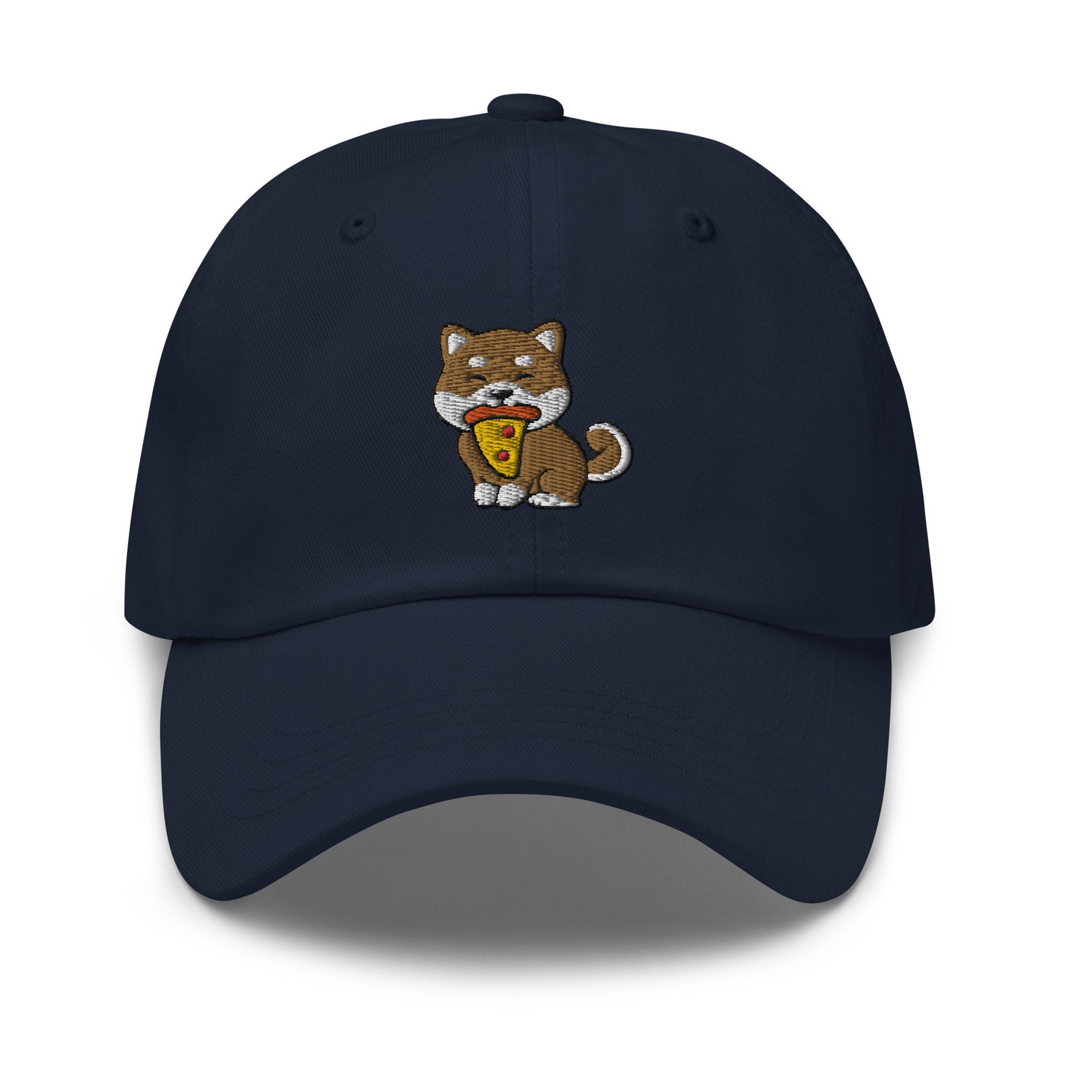 Shiba Inu Dog Eating Pizza Embroidered Dad Hat - Shiba Lovers Gift - Adjustable Baseball Cap image 1