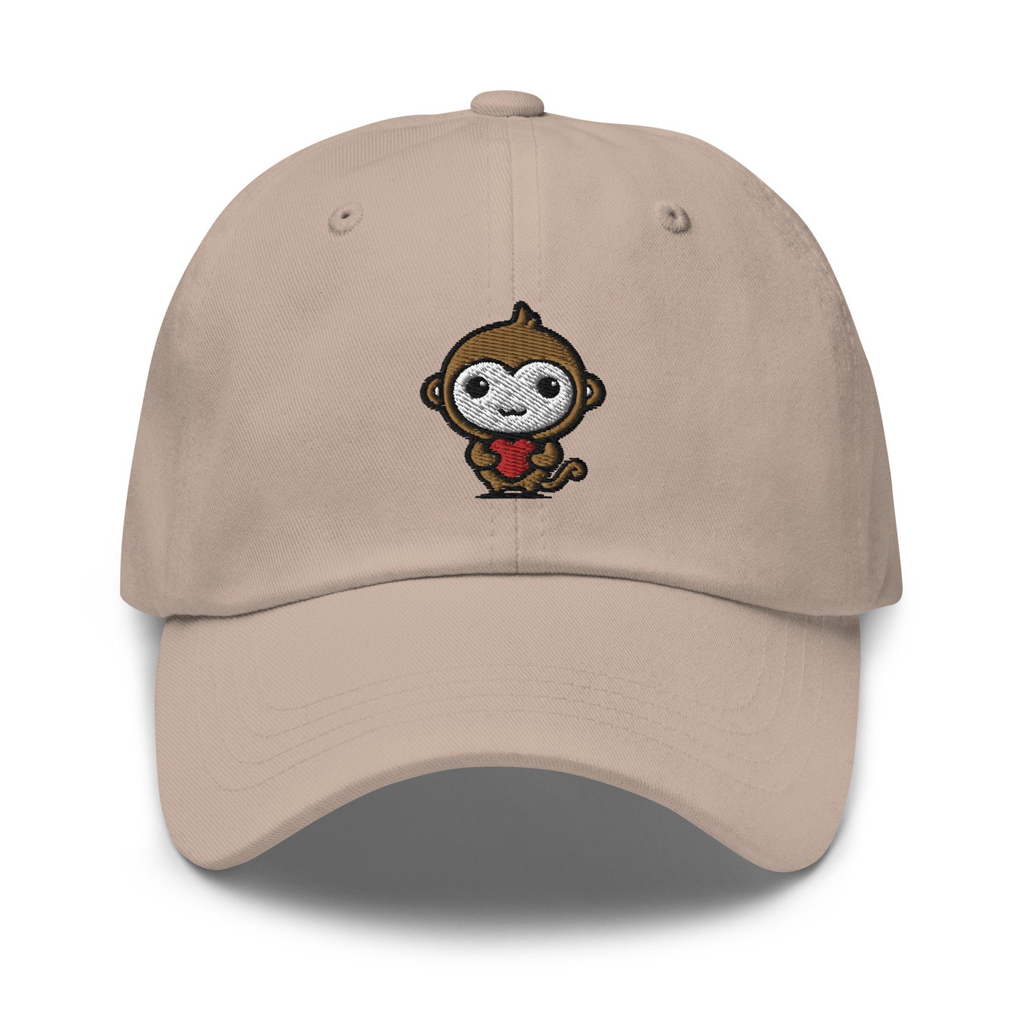 Cute Monkey Heart Embroidered Dad Hat - Adjustable Baseball Cap for Monkey Lovers Gift image 1