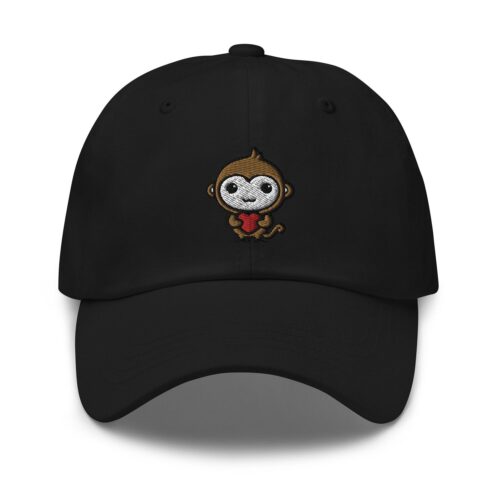 Cute Monkey Heart Embroidered Dad Hat - Adjustable Baseball Cap for Monkey Lovers Gift image 0