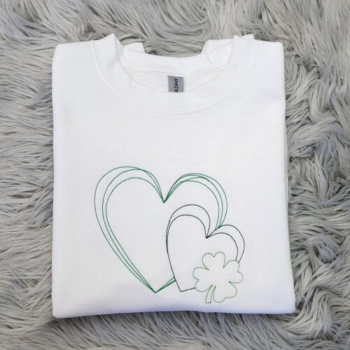 Embroidered Hearts and Clover Unisex Shirt St Patrick's Day Crewneck Tee image 0