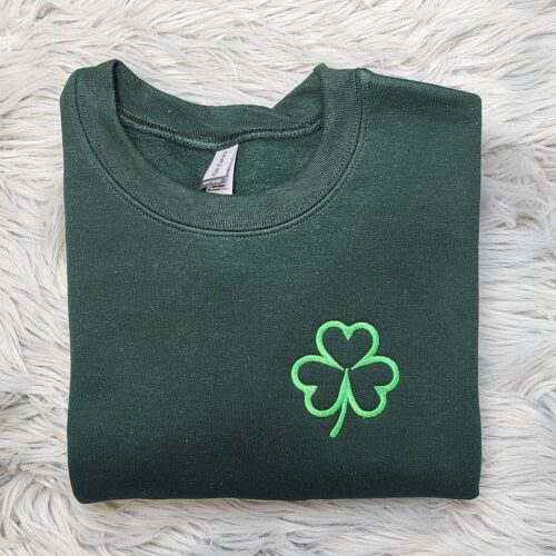 Embroidered Clover Pocket Logo Shirt Unisex St. Patrick's Day Crewneck Tee image 0