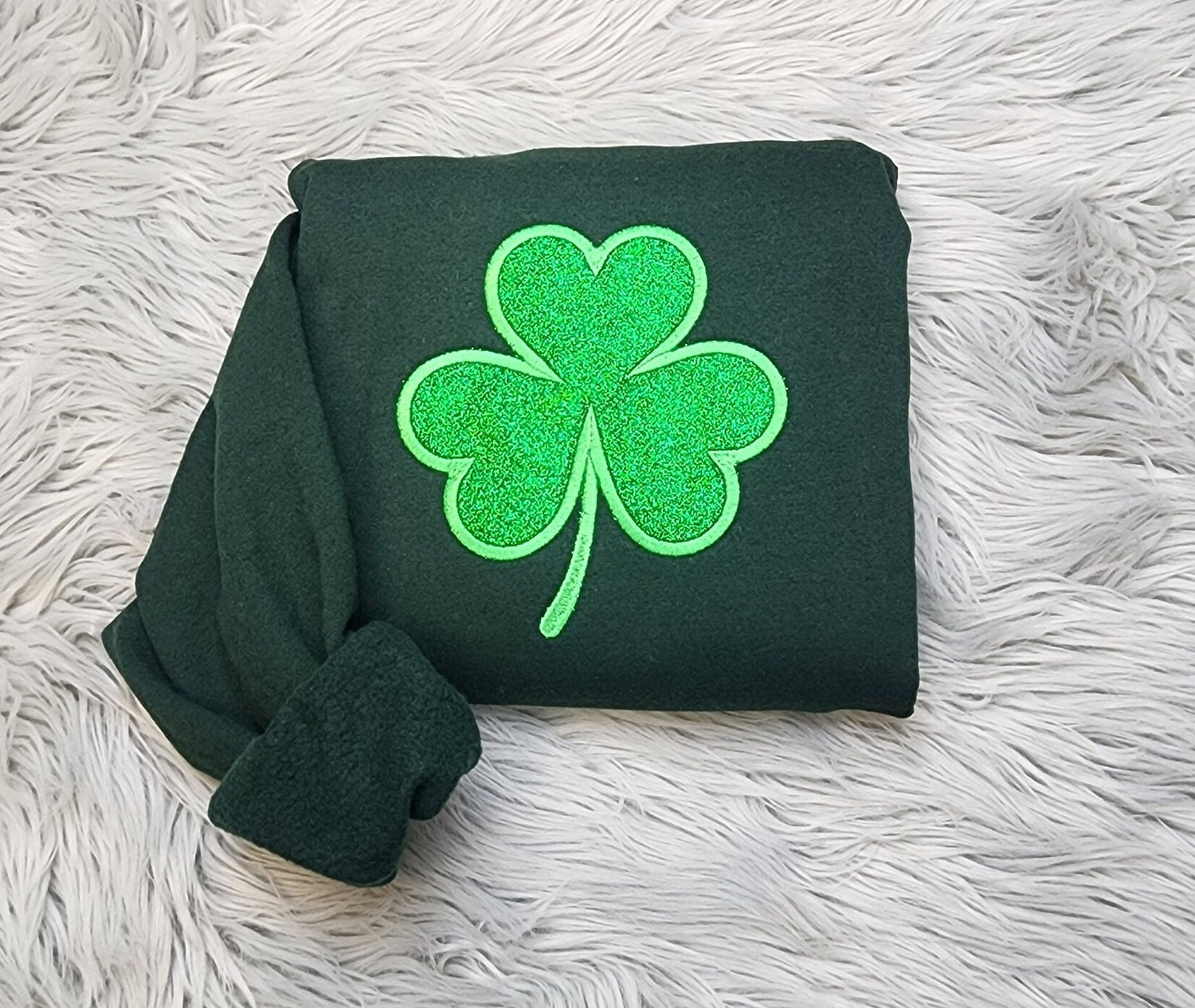 Embroidered Glitter Shamrock Shirt St Patrick's Day Clover Unisex Crewneck Tee image 1