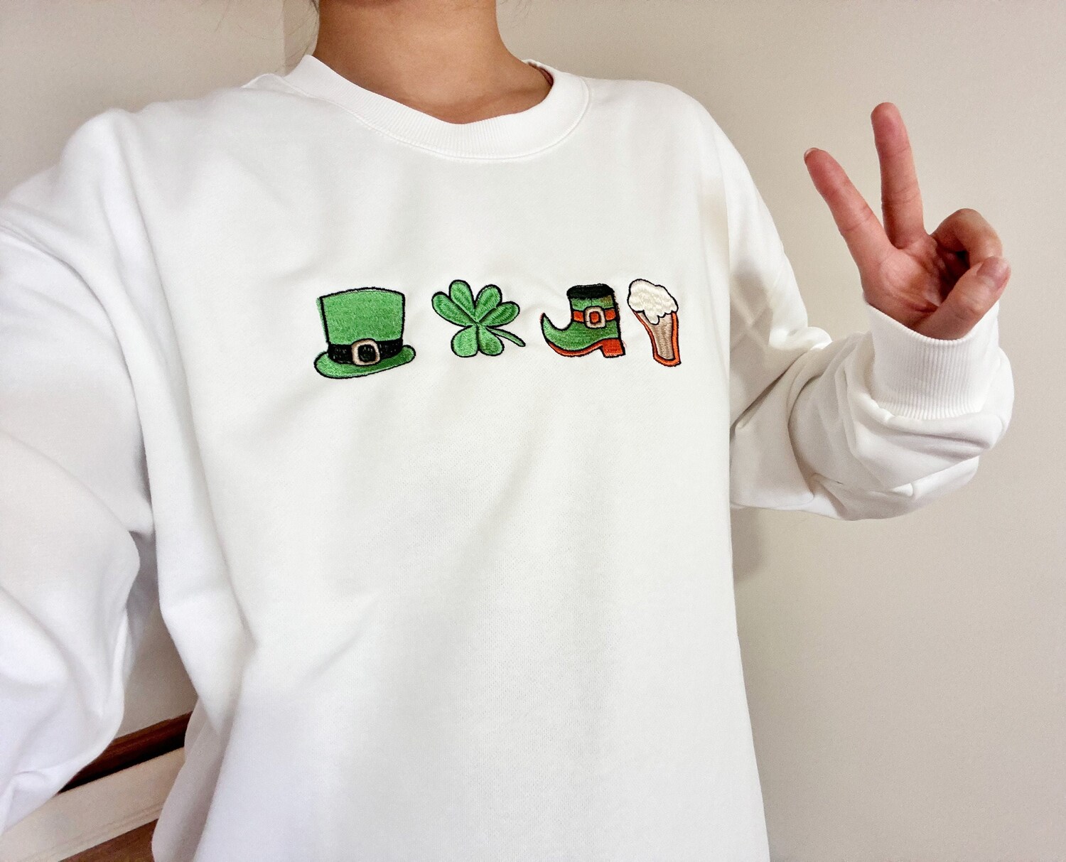 St Patrick's Day Embroidered Sweatshirt Hoodie T-shirt - Hat Beer Boots Shamrocks Design image 2