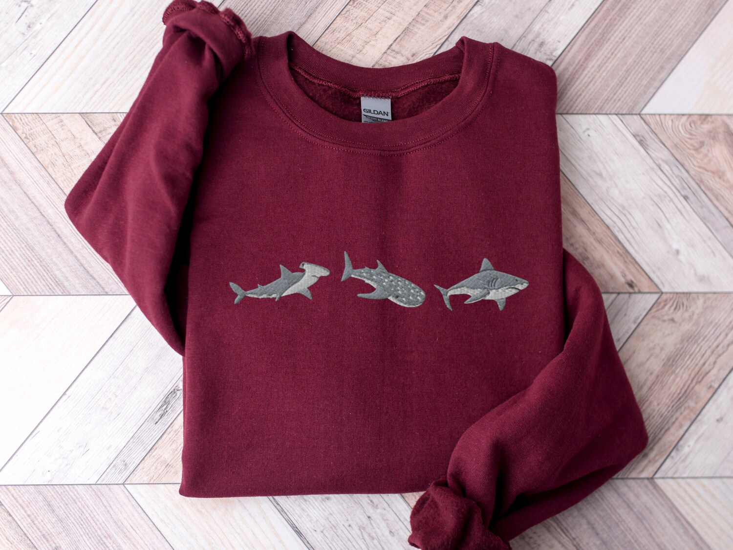 Embroidered Sharks Sweatshirt Great White Hammerhead Whale Shark Shirt Marine Biology Gift image 6