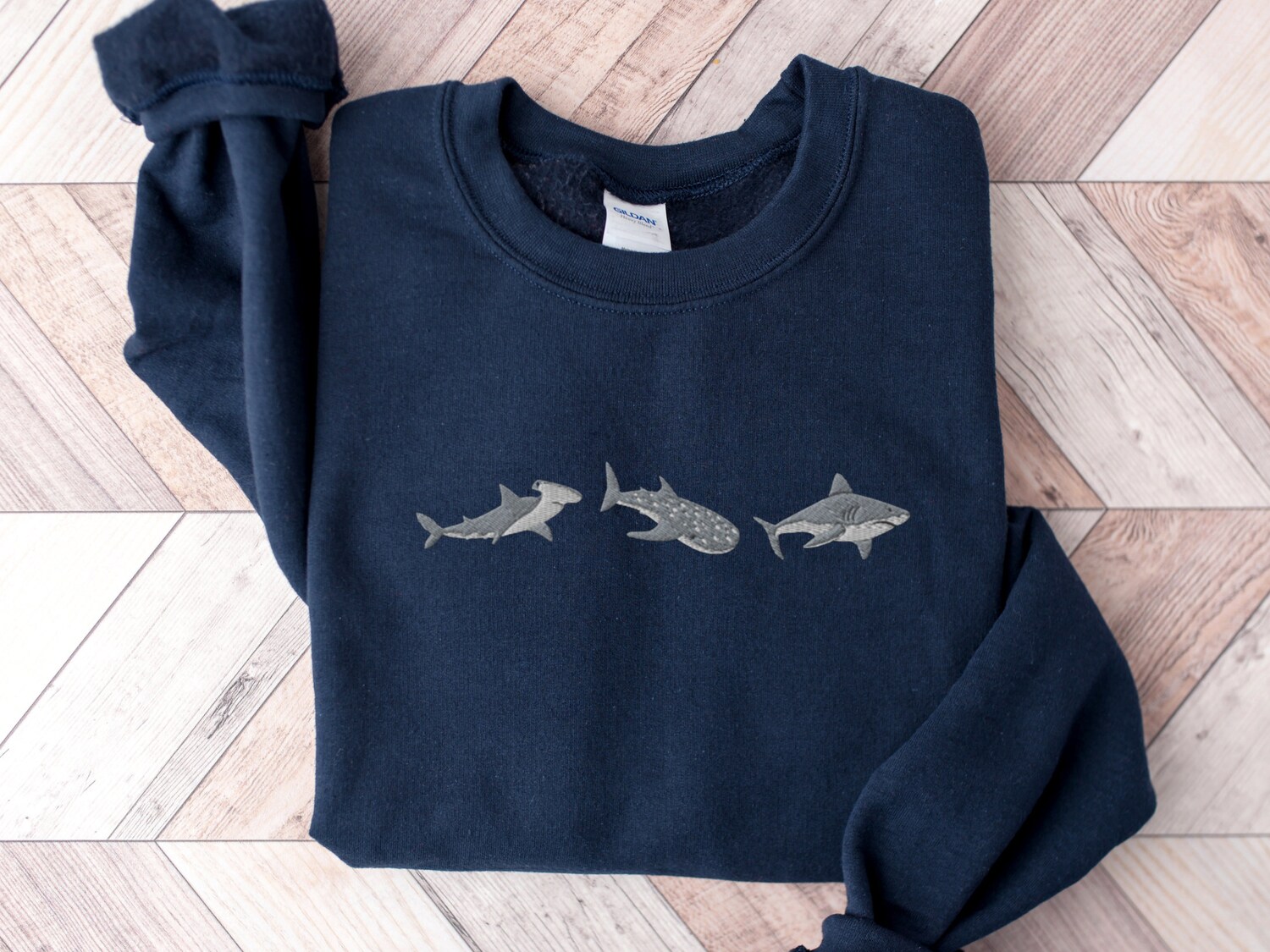 Embroidered Sharks Sweatshirt Great White Hammerhead Whale Shark Shirt Marine Biology Gift image 4