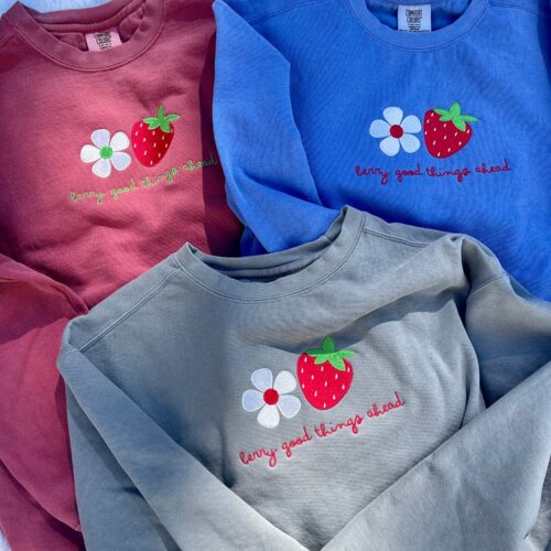 Strawberry Embroidered Sweatshirt - Cute Spring Crewneck - Aesthetic Gifts for Her image 0