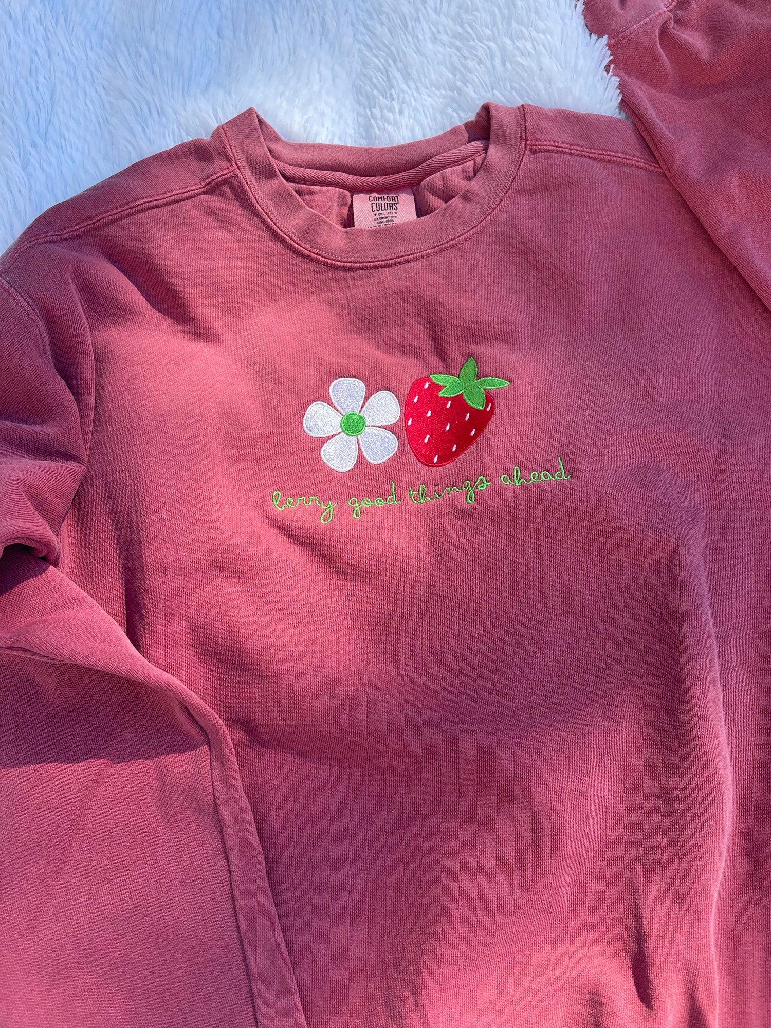 Strawberry Embroidered Sweatshirt - Cute Spring Crewneck - Aesthetic Gifts for Her image 3