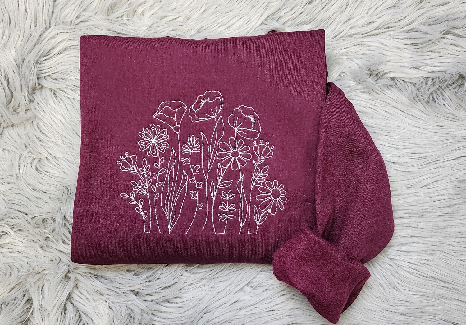 Wildflower Embroidered Unisex Crewneck Sweatshirt Botanical Floral Design image 1