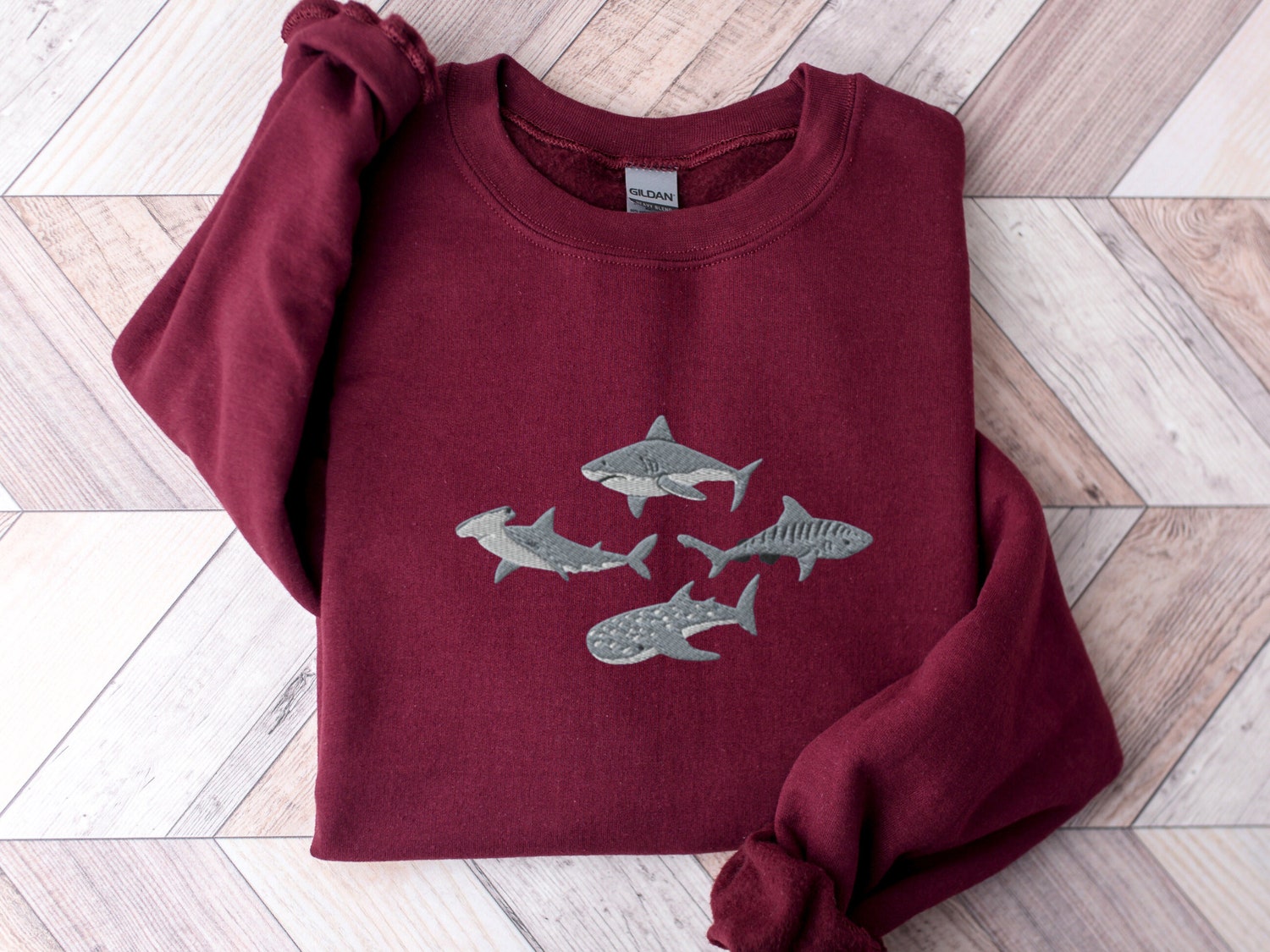 Embroidered Sharks Sweatshirt Marine Biology Gift Great White Hammerhead Whale Tiger Shark image 5
