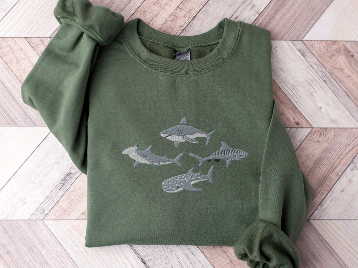 Embroidered Sharks Sweatshirt Marine Biology Gift Great White Hammerhead Whale Tiger Shark image 3