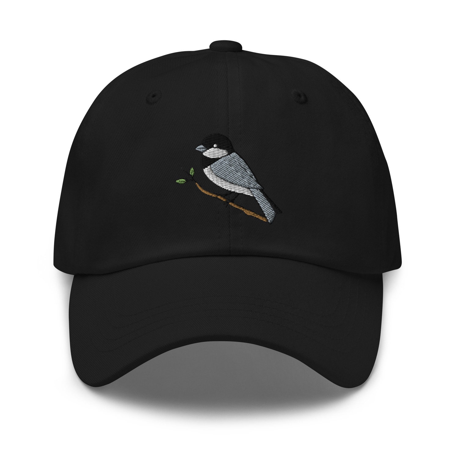 Chickadee Bird Embroidered Dad Hat - Black Capped Bird Watcher Baseball Cap Gift image 1