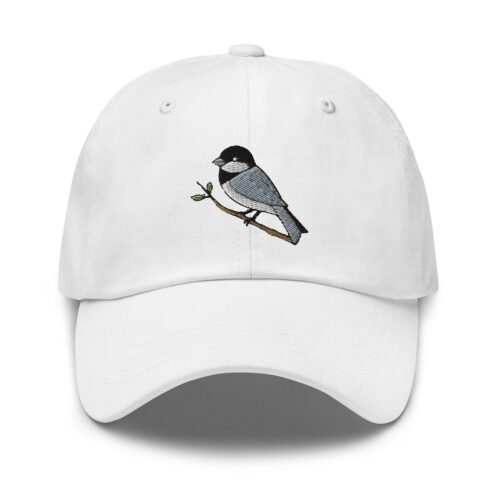 Chickadee Bird Embroidered Dad Hat - Black Capped Bird Watcher Baseball Cap Gift image 0