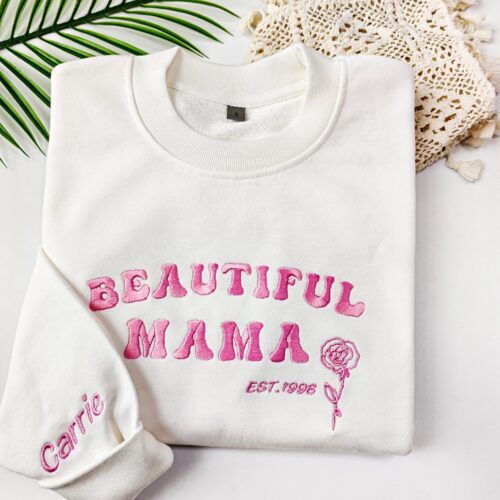 Custom Embroidered MAMA Sweatshirt with Monthly Flowers Personalized Gift for Mom image 0