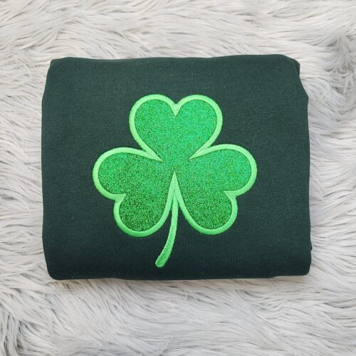 Embroidered Glitter Shamrock Shirt St Patrick's Day Clover Unisex Crewneck Tee image 0