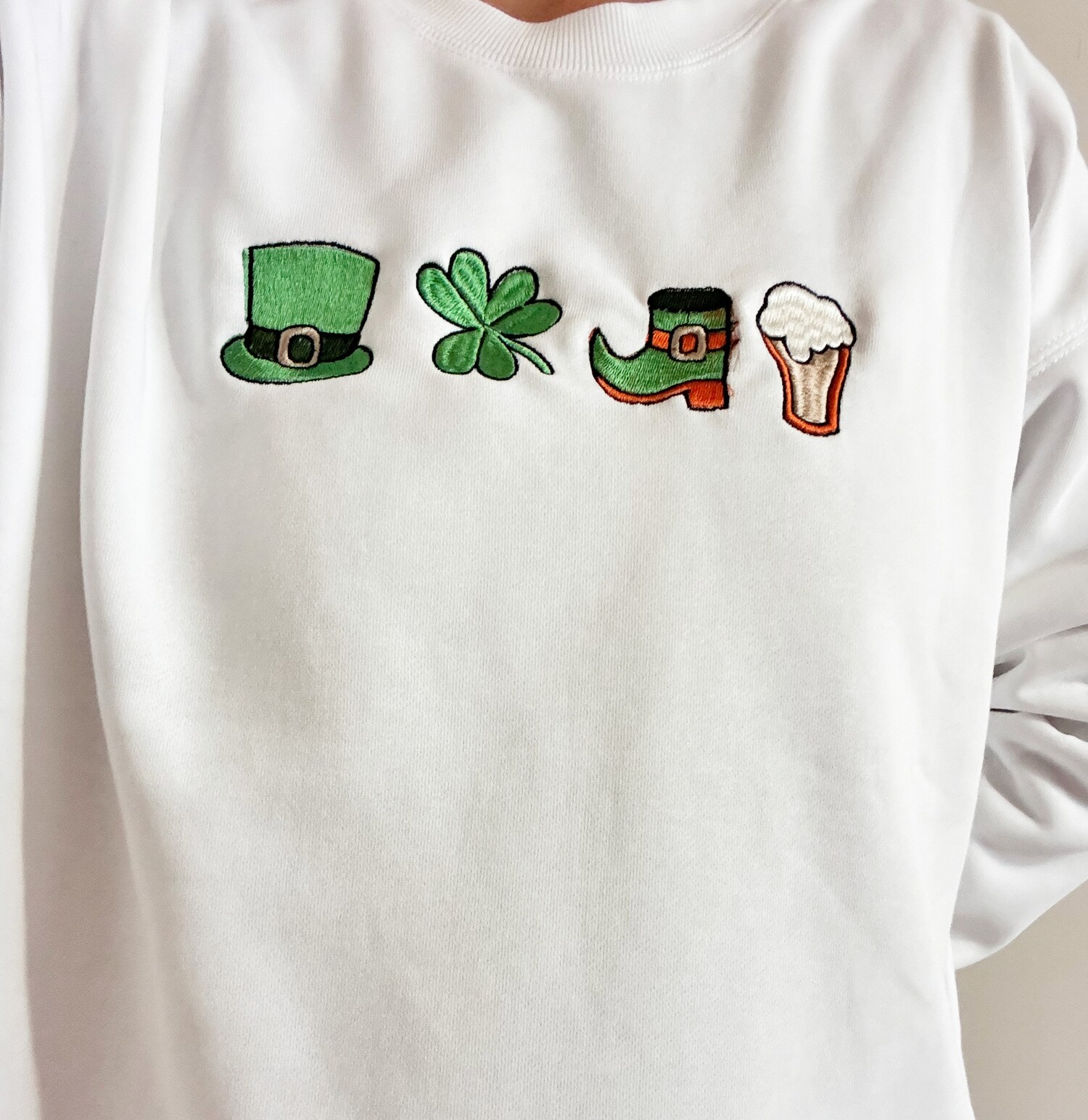 St Patrick's Day Embroidered Sweatshirt Hoodie T-shirt - Hat Beer Boots Shamrocks Design image 1