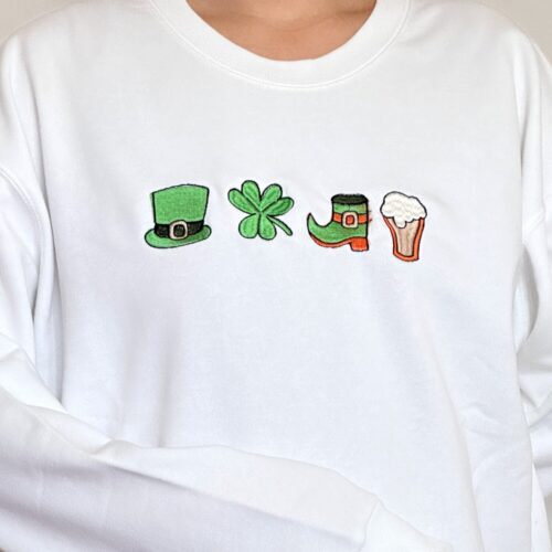 St Patrick's Day Embroidered Sweatshirt Hoodie T-shirt - Hat Beer Boots Shamrocks Design image 0