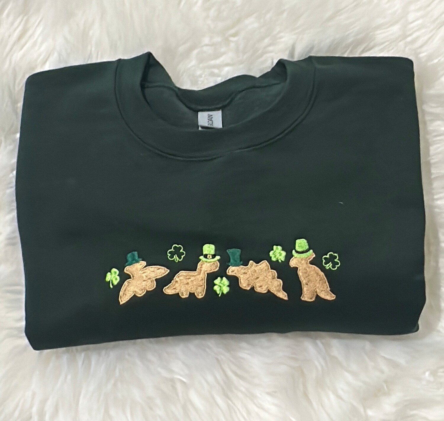 St. Patrick's Day Dino Nuggies Embroidered Sweatshirt St. Patrick's Crewneck Top image 2