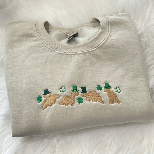 St. Patrick's Day Dino Nuggies Embroidered Sweatshirt St. Patrick's Crewneck Top image 0