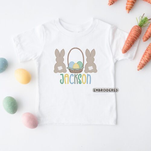 Personalized Boys Easter Bunny Embroidered Shirt First Easter Baby Outfit image 0