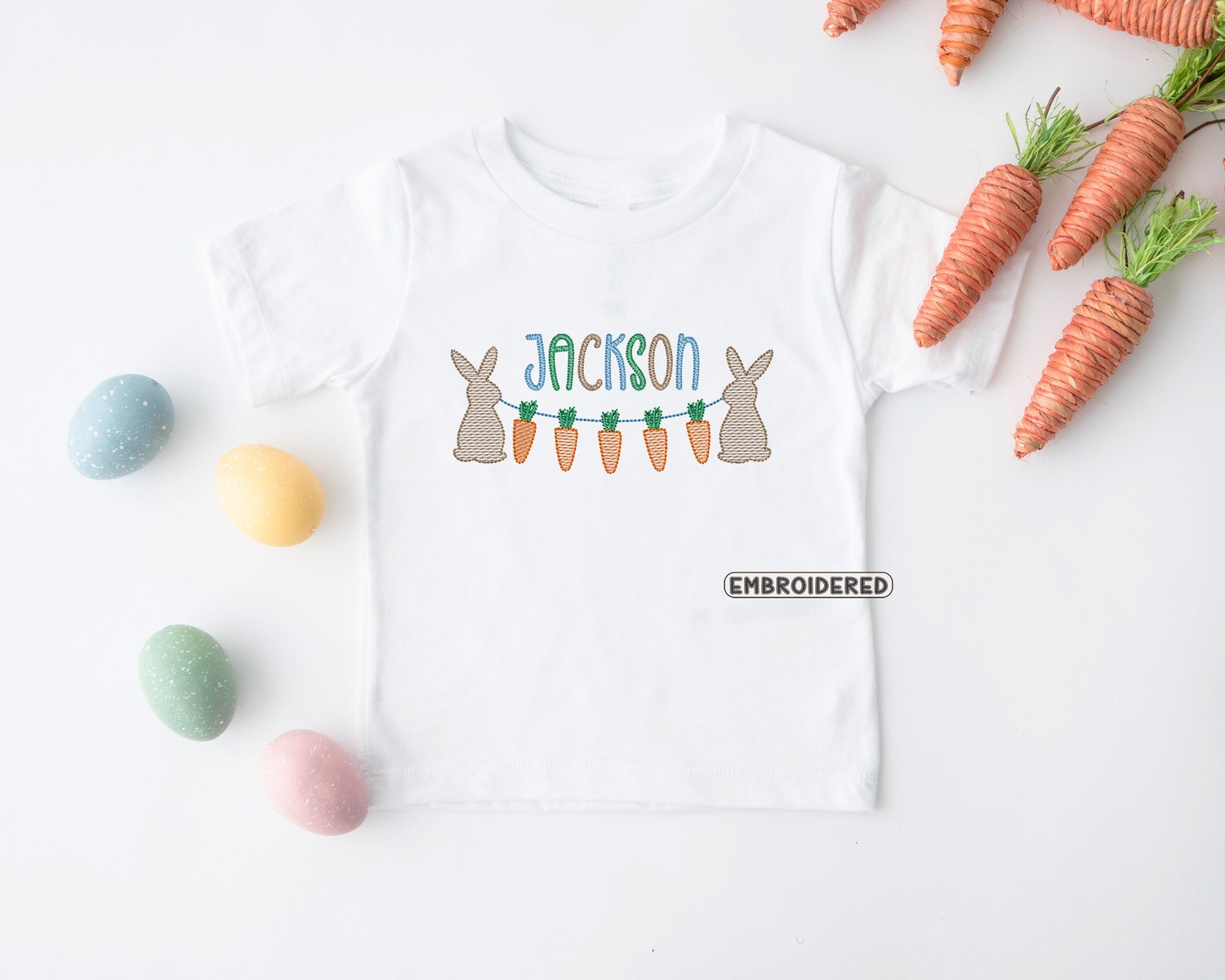 Personalized Boys Easter Bunny Embroidered Shirt Baby's First Easter Carrot Outfit image 1