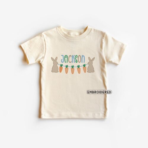 Personalized Boys Easter Bunny Embroidered Shirt Baby's First Easter Carrot Outfit image 0