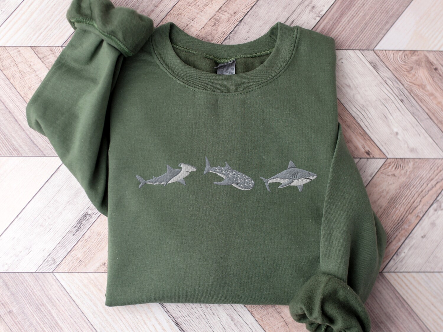 Embroidered Sharks Sweatshirt Great White Hammerhead Whale Shark Shirt Marine Biology Gift image 5