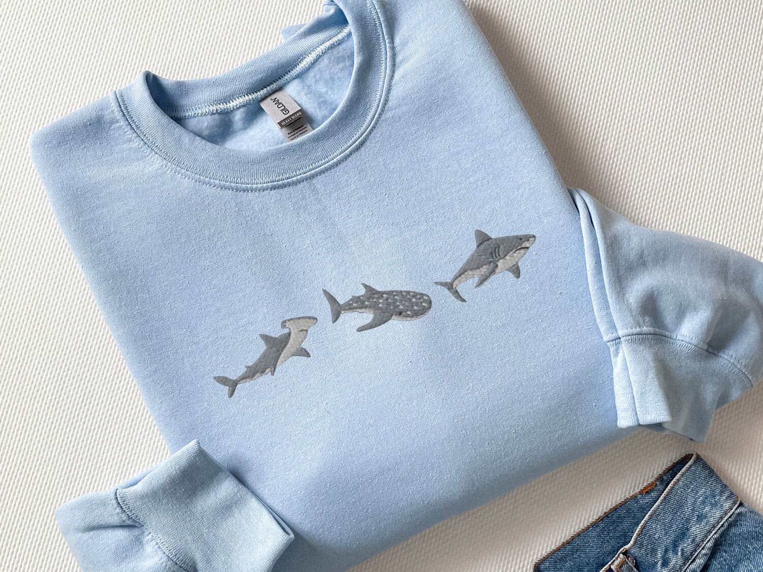Embroidered Sharks Sweatshirt Great White Hammerhead Whale Shark Shirt Marine Biology Gift image 3