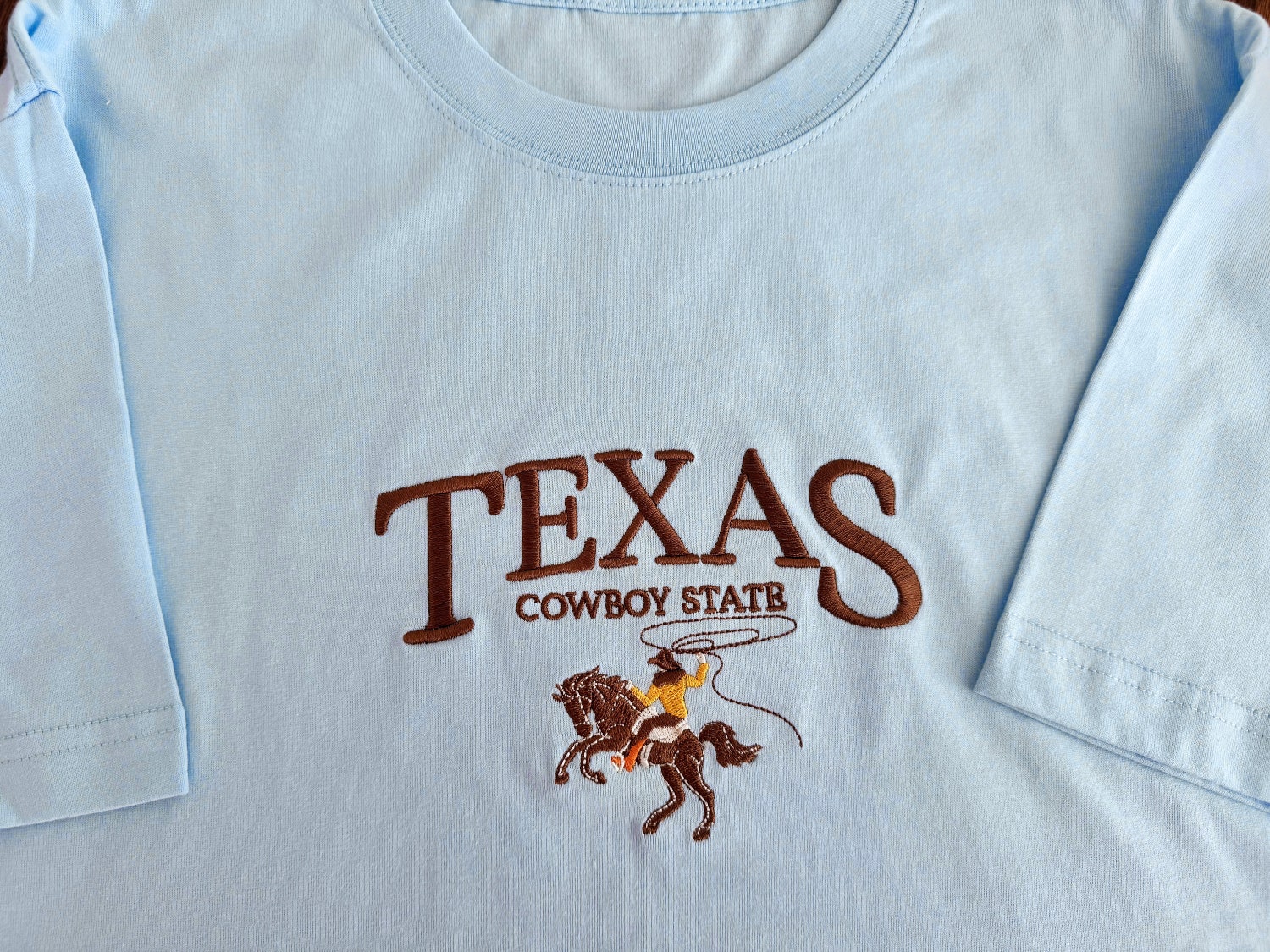 Embroidered Texas Cowboy Unisex T-shirt Vintage Western Texas Sweatshirt Crew Neck Sweater image 1
