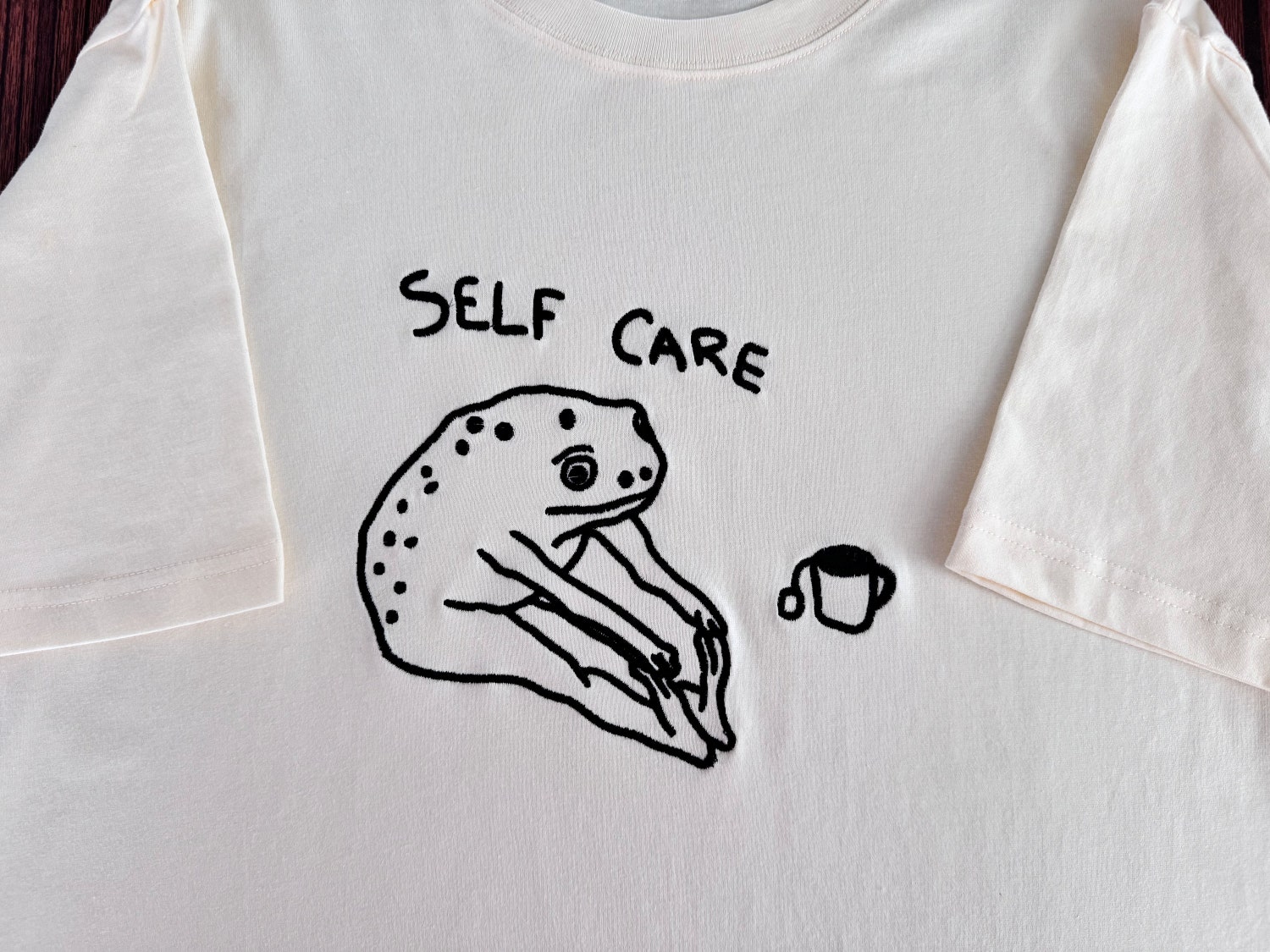 Embroidered Self Care Frog T-shirt Funny Retro Hoodie Cottagecore Crew Neck Sweatshirt image 1