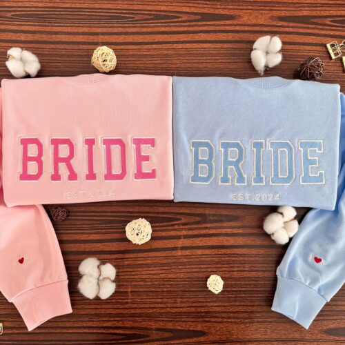 Custom Embroidered Bride Sweatshirt - Heart & Initial Sleeve Engagement Bridal Shower Gift image 0