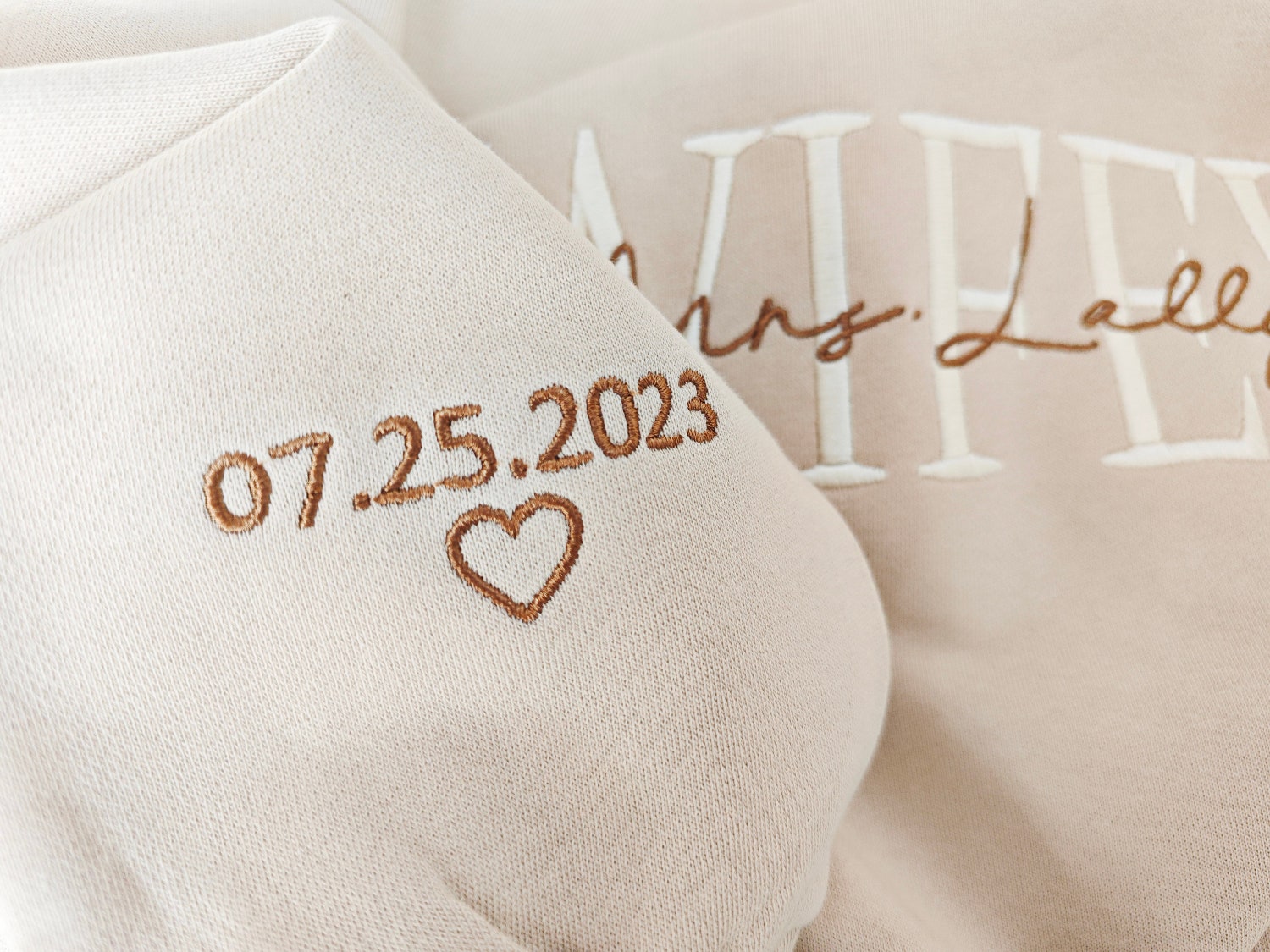 Custom Embroidered Wife Sweatshirt Personalized Bridal Engagement Anniversary Gift image 3