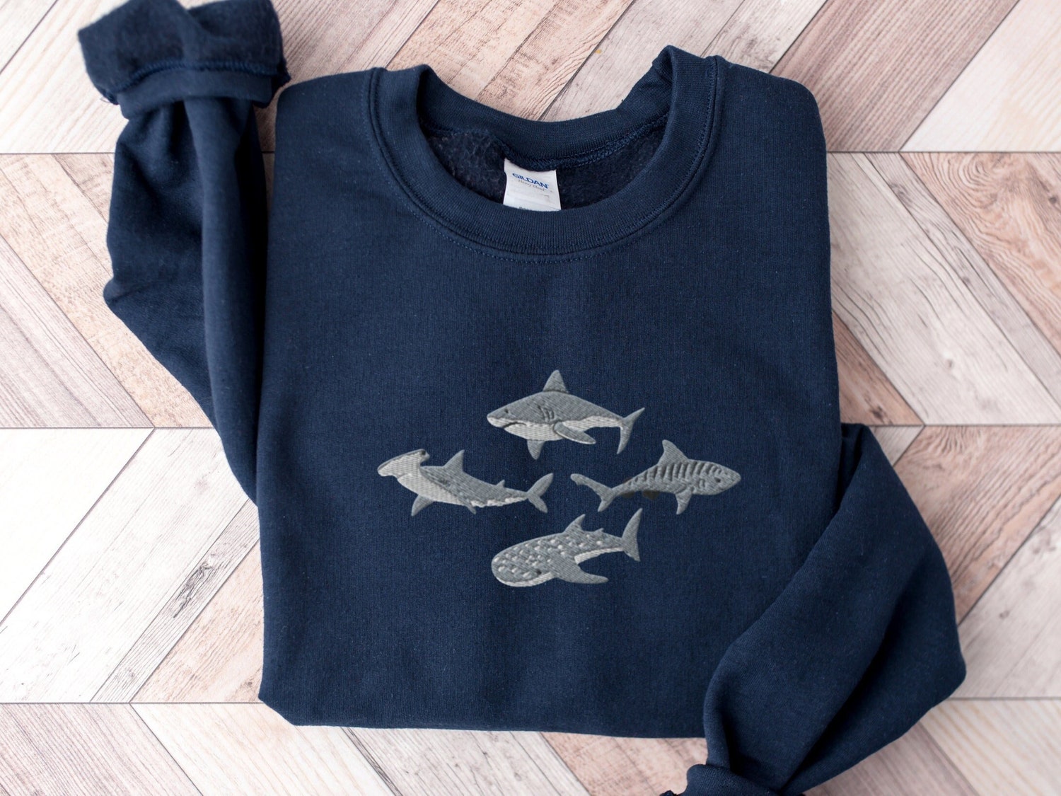 Embroidered Sharks Sweatshirt Marine Biology Gift Great White Hammerhead Whale Tiger Shark image 4