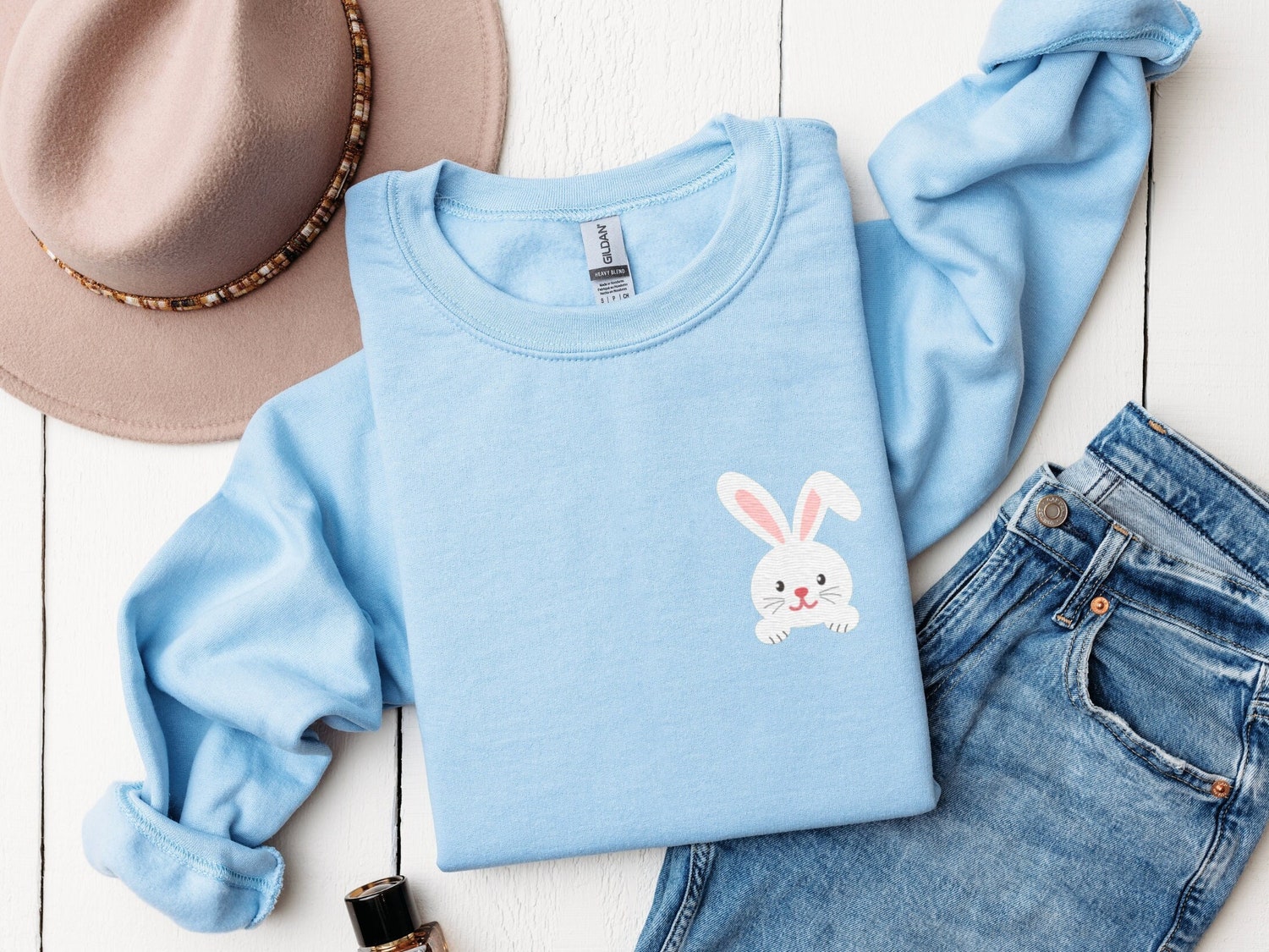 Embroidered Bunny Easter Sweatshirt Rabbit Shirt Easter Carrot Gift Unisex Holiday Shirt image 4