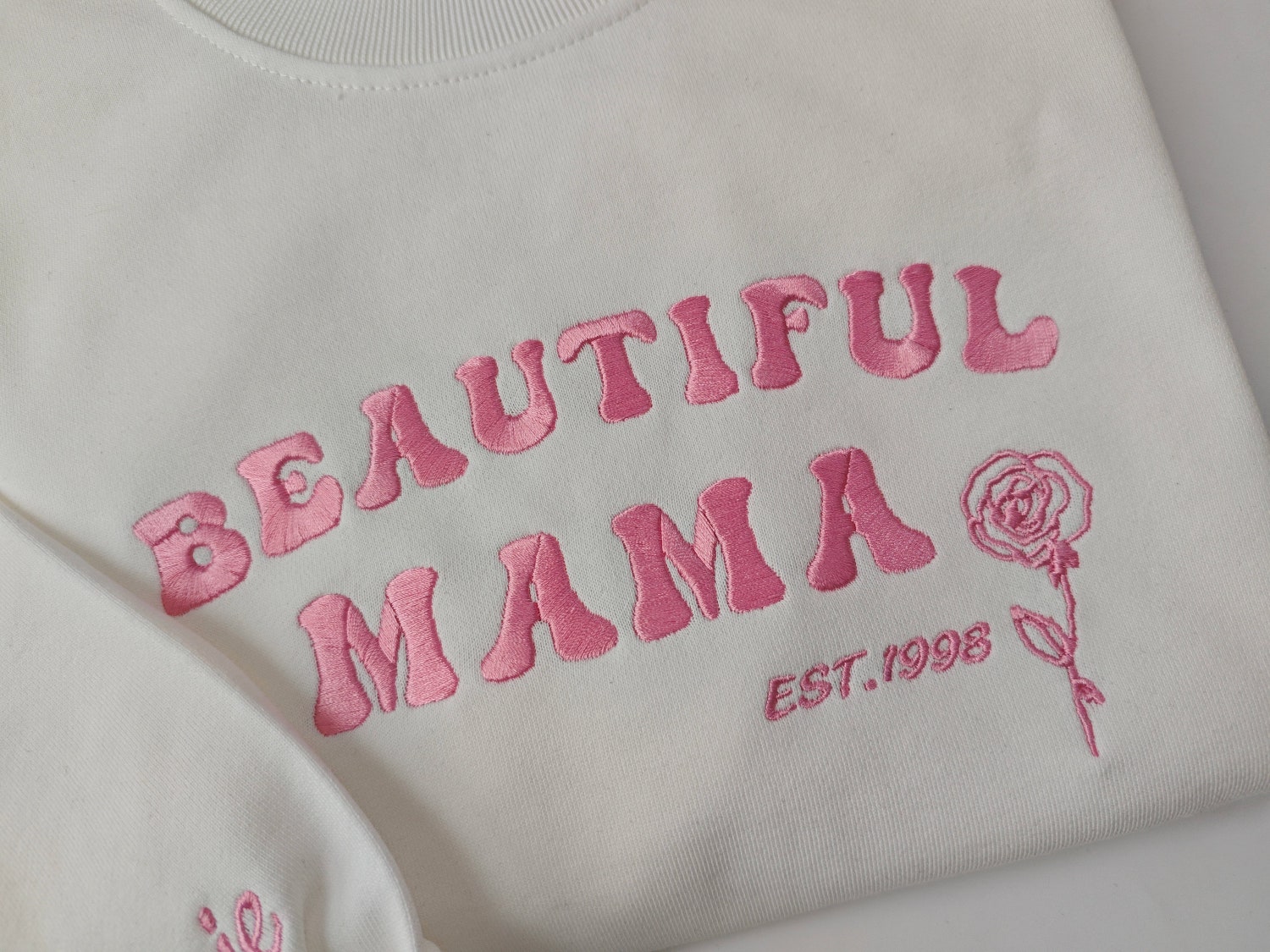 Custom Embroidered MAMA Sweatshirt with Monthly Flowers Personalized Gift for Mom image 1