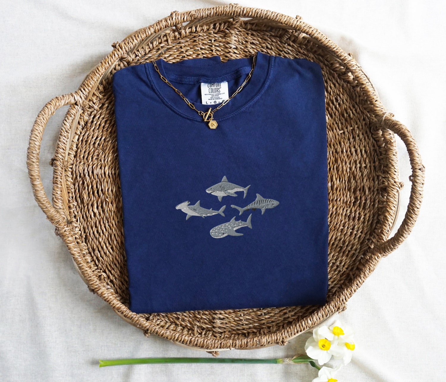 Embroidered Shark Comfort Colors T-Shirt Great White Hammerhead Whale Shark Marine Biology Gift image 4