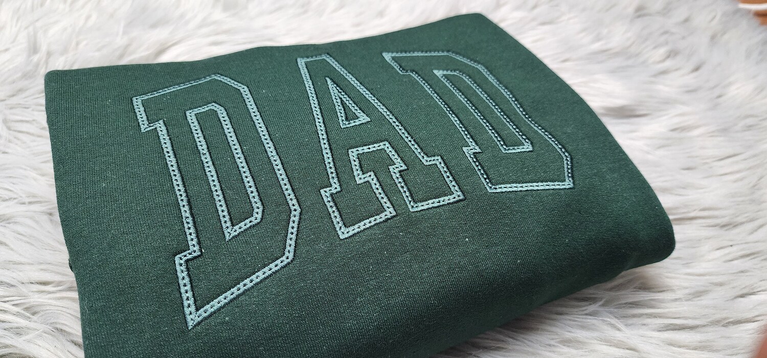 Dad Varsity Lettering Embroidered Crewneck or Hoodie Best Dad Ever Gift Custom Sleeve Option image 1