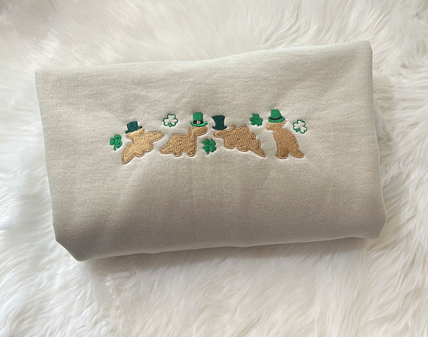 St. Patrick's Day Dino Nuggies Embroidered Sweatshirt St. Patrick's Crewneck Top image 1